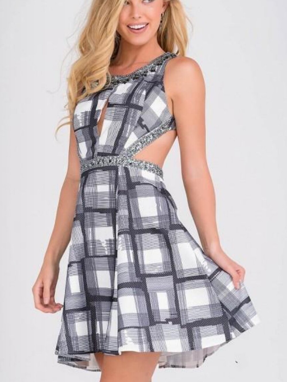JVN By Jovani Plaid Mini Dress